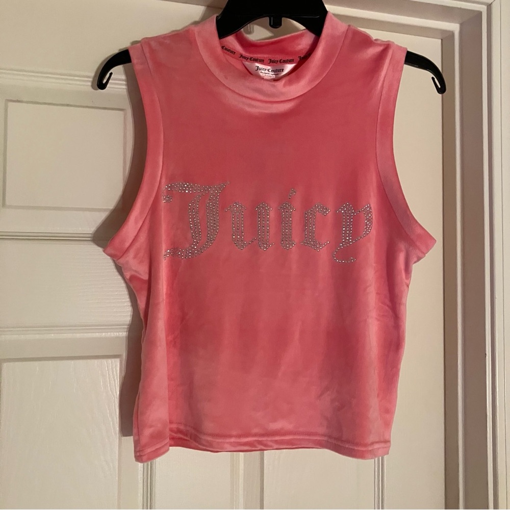 JUICY COUTURE Rhinestone Bling Velour Tank Top in Pink Lemonade XL NEW NWT